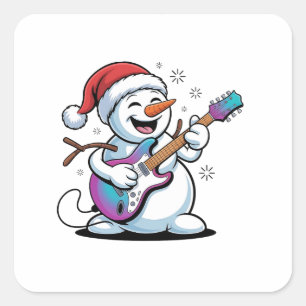 Adesivo Quadrado Snowman Tocando Violão Elétrico no Natal