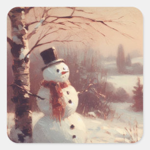 Adesivo Quadrado Snowman Vintage Painting