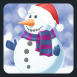 Adesivo Quadrado Snowman Winter Merry Christmas Snow<br><div class="desc">Bonito boneco de neve no Tema de Natal da neve Doormat.</div>