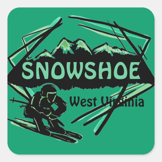 Adesivo Quadrado Snowshoe West Virginia, autocolantes de esqui verd (Frente)