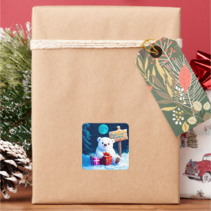 Adesivo Quadrado Snowy Bear Natal Joy Watercolor