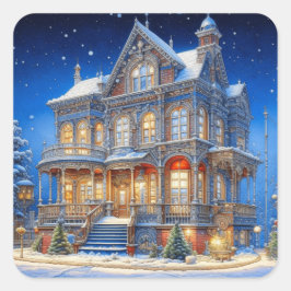 Adesivo Quadrado Snowy Christmas House
