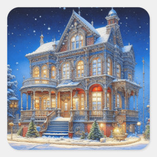 Adesivo Quadrado Snowy Christmas House
