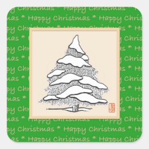 Adesivo Quadrado Snowy Evergreen Happy Square Sticker
