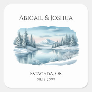 Adesivo Quadrado Snowy Mountain Winter Lake Wedding