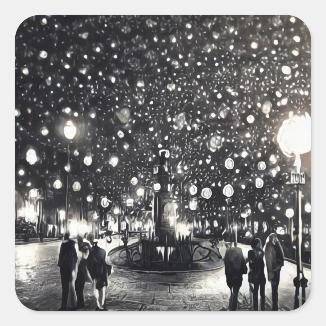 Adesivo Quadrado Snowy Night (Frente)