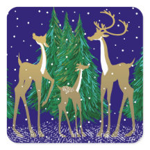 Snowy Winter Deer in Woded Forest | Azul |