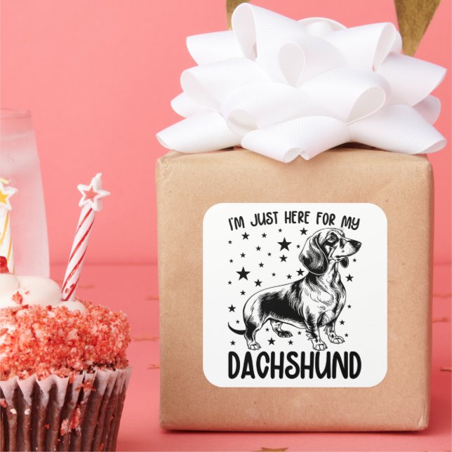 Adesivo Quadrado Só estou aqui para o meu cachorro de Dachshund Eng (Festa)