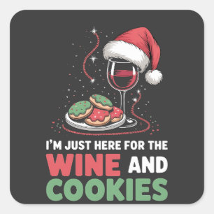 Adesivo Quadrado Só estou aqui para o Natal do Vinho e das Cookies