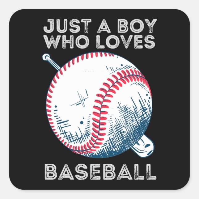 Adesivo Quadrado Só um garoto que ama beisebol em Bateria de Baseba (Frente)