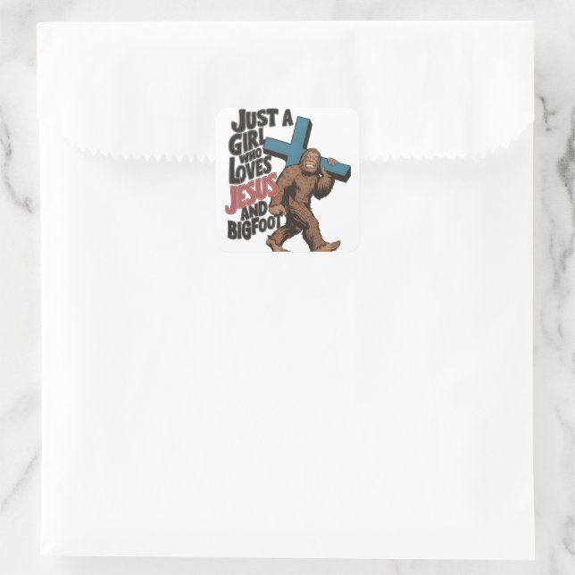 Adesivo Quadrado Só uma garota que ama Jesus e Sasquatch Pé Grande (Bolsa)
