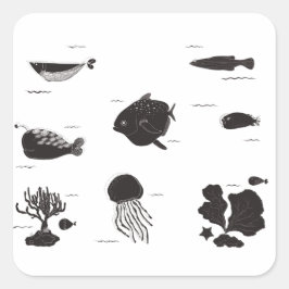Adesivo Quadrado Sob a Vida do Mar