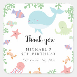 Adesivo Quadrado Sob o Mar Aniversário Cute Kawaii Obrigado