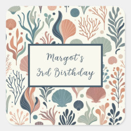 Adesivo Quadrado Sob o Mar Aniversário, Padrão de Sussurros Oceanos