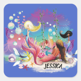 Adesivo Quadrado Sob O Mar De Turquesa Roxa Do Oceano Sereia