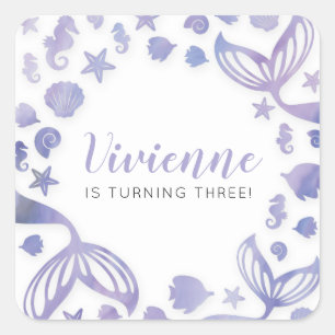 Adesivo Quadrado Sob o mar Sereia Aniversário