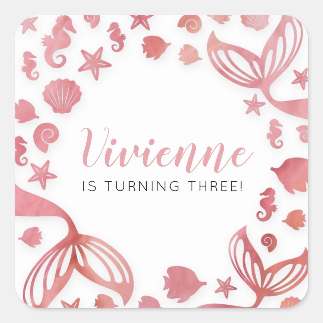 Adesivo Quadrado Sob o mar Sereia Aniversário (Frente)