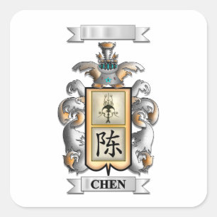 Adesivo Quadrado Sobrenome Chen e Escudo