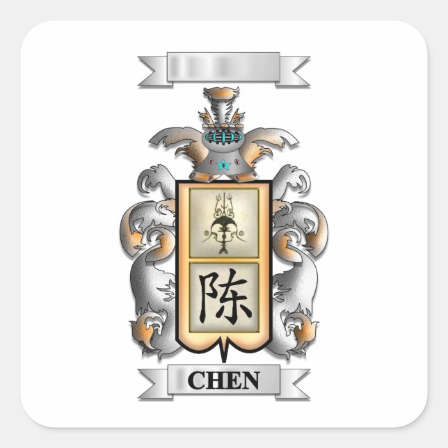 Adesivo Quadrado Sobrenome Chen e Escudo (Frente)