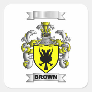 Adesivo Quadrado Sobrenome Família Marrom e Escudo