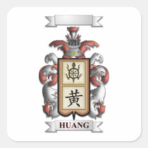 Adesivo Quadrado Sobrenome Huang e Escudo