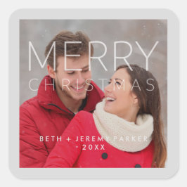 Adesivo Quadrado Sobreposição moderna de Natal feliz e sua foto