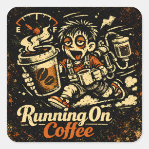 Adesivo Quadrado Sobrevivendo com Café – Humor Cafeinado