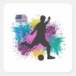 Adesivo Quadrado Soccer Football USA Grungy Color Splashes
