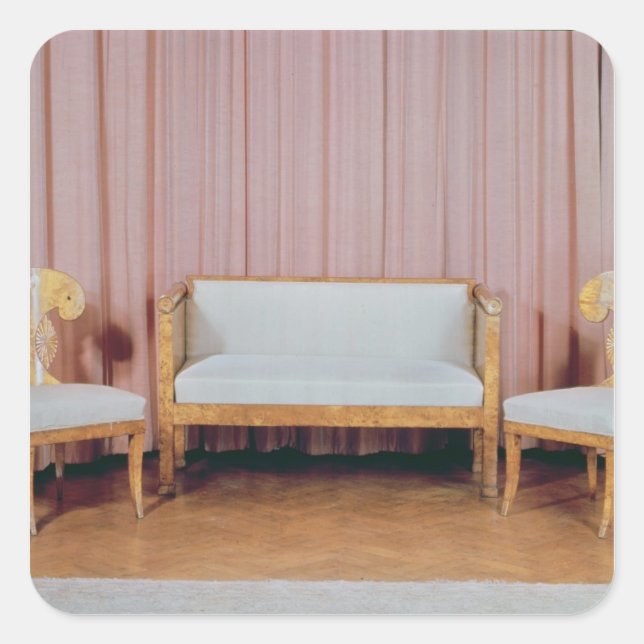 Adesivo Quadrado Sofa e duas cadeiras, passarinho Karelian, 1810-20 (Frente)