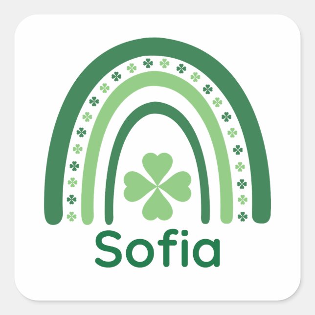 Adesivo Quadrado Sofia Nome Clover Boho Arco-íris (Frente)