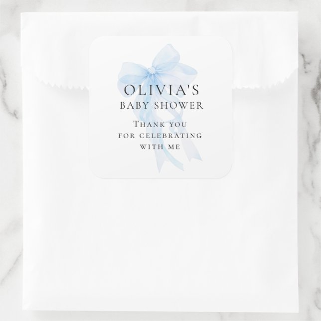 Adesivo Quadrado Soft Blue Bow Text Thank You Baby Shower (Bolsa)