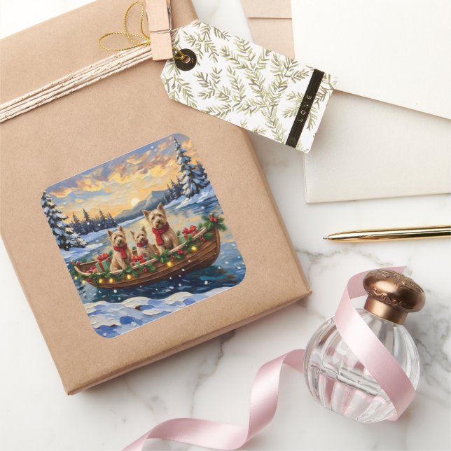 Adesivo Quadrado Soft Coated Wheaten Terrier Christmas Boat Holiday (Presentear)