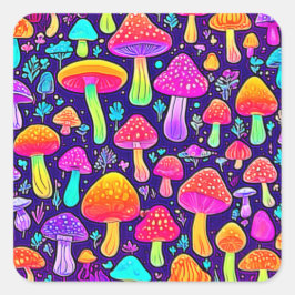 Adesivo Quadrado Soft Neon: Patch do Cogumelo de Cartoon
