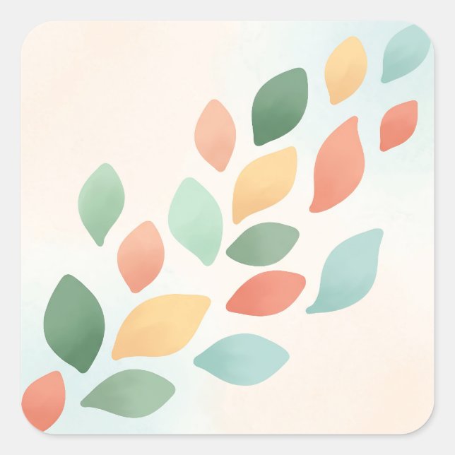 Adesivo Quadrado Soft Pastel Abstract Falling Leaves (Frente)