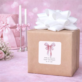 Adesivo Quadrado Soft Pink Bow Girl Baby Shower