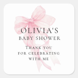 Adesivo Quadrado Soft Pink Bow Text Thank You Baby Shower