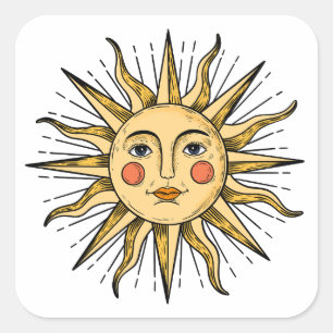 Adesivo Quadrado Sol amarelo com rosto