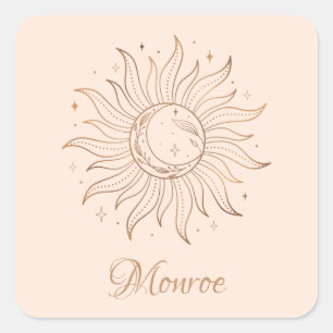 Adesivo Quadrado Sol Celestial Dourado e Lua no Blush