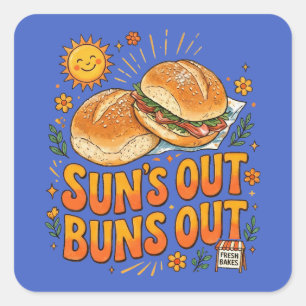 Adesivo Quadrado Sol Fora Pães Fora Design Alegre de Verão Retrô