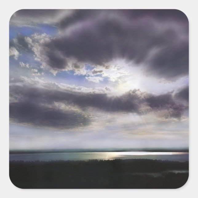 Adesivo Quadrado Sol sobre o lago (Frente)