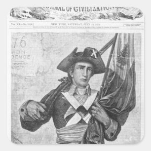 Adesivo Quadrado Soldado continental segurando uma bandeira de mosq