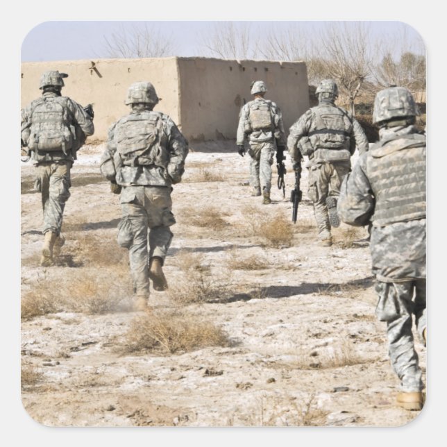 Adesivo Quadrado soldados respondem a um ataque de armas ligeiras (Frente)