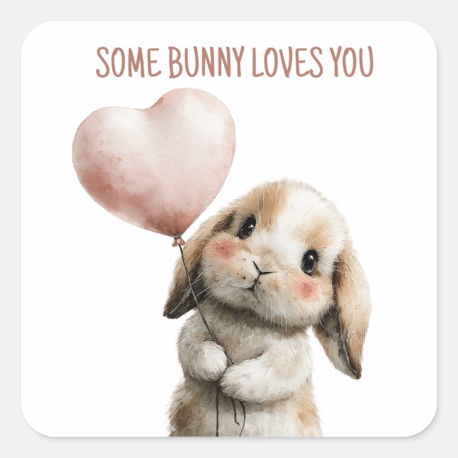 Adesivo Quadrado Some Bunny Loves You with Heart Balloon (Frente)