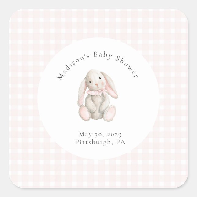 Adesivo Quadrado Some Bunny Sweet Pink Baby Shower  (Frente)