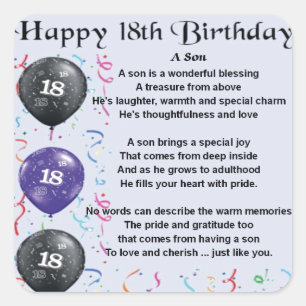Adesivo Quadrado Son Poem 18th Birthday Design