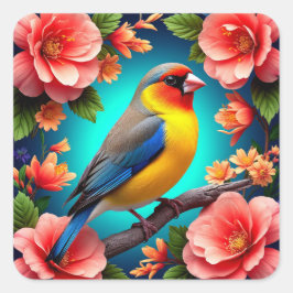 Adesivo Quadrado Songbird Perfeitado Entre Flores Brilhantes