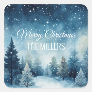 Adesivo Quadrado Sonhadora neve, cor-de-água, paisagem de inverno