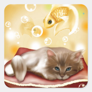 Adesivo Quadrado Sonhos do gatinho