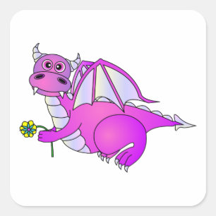 Adesivo Quadrado Sonhos doces - dragão roxo bonito com flor