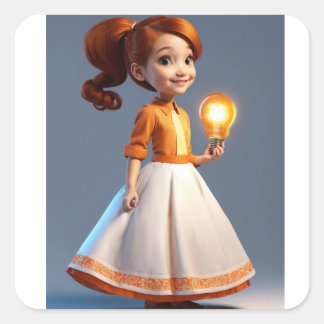 Adesivo Quadrado "Sonhos Radiantes: Garota Barbie com Vinheta-Lâmpa